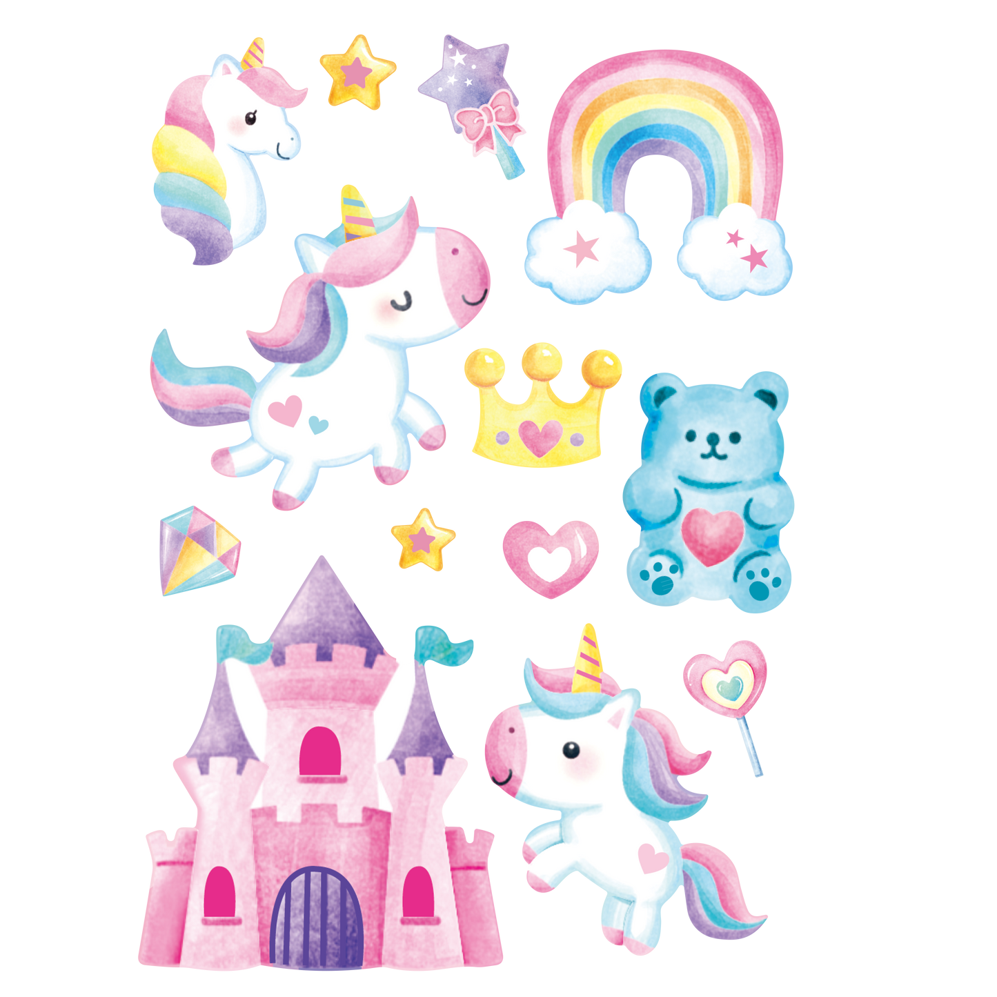 Kids Love stickers - Watercolor Unicorn & Jungle Animal Wall Decals-Removable Kids Room Stickers
