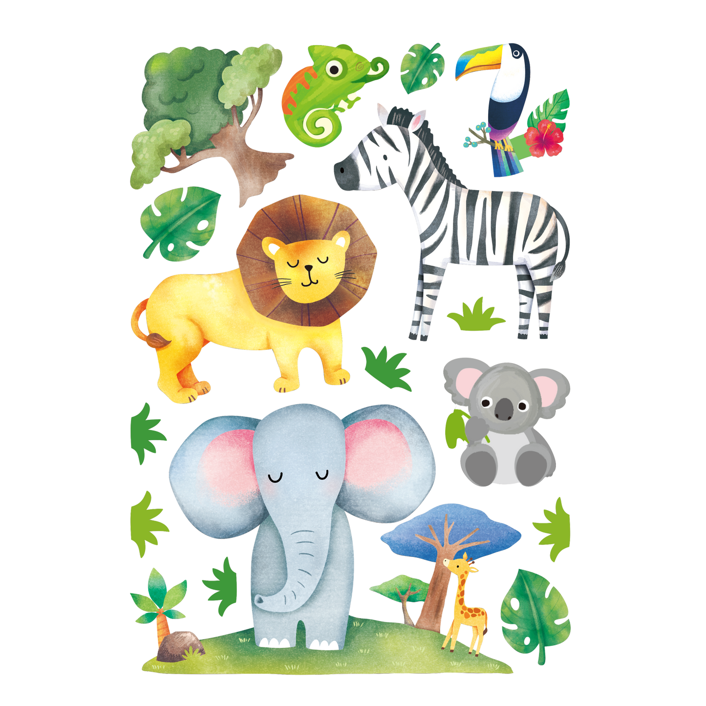 Kids Love stickers - Watercolor Unicorn & Jungle Animal Wall Decals-Removable Kids Room Stickers