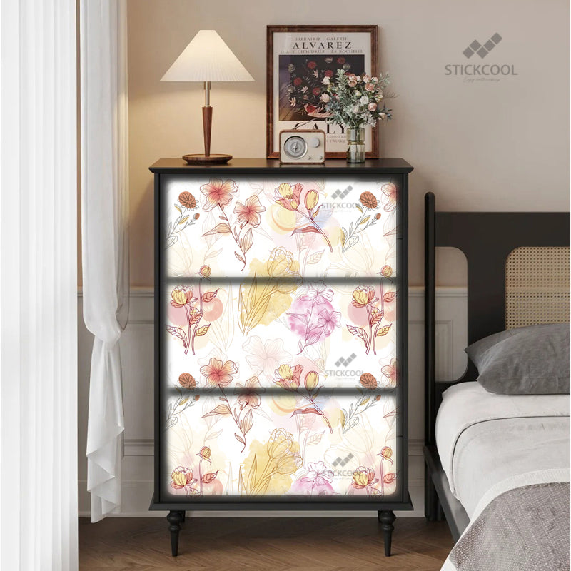 Stickcool Peel & Stick Floral Wallpaper – Watercolor Botanical Design, Removable, Self-Adhesive Wall Décor – Available in Warm or Cool Tones, Ideal for Bedrooms & Living Rooms