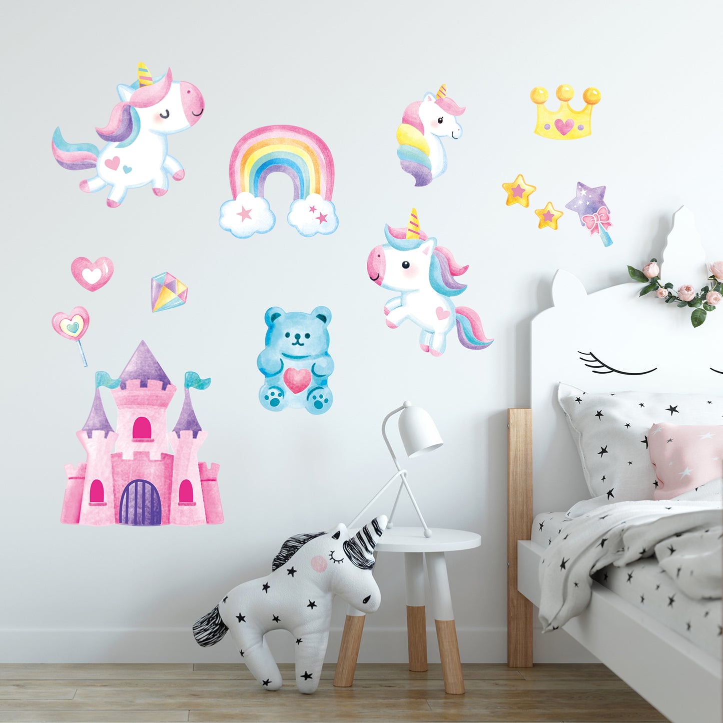 Kids Love stickers - Watercolor Unicorn & Jungle Animal Wall Decals-Removable Kids Room Stickers