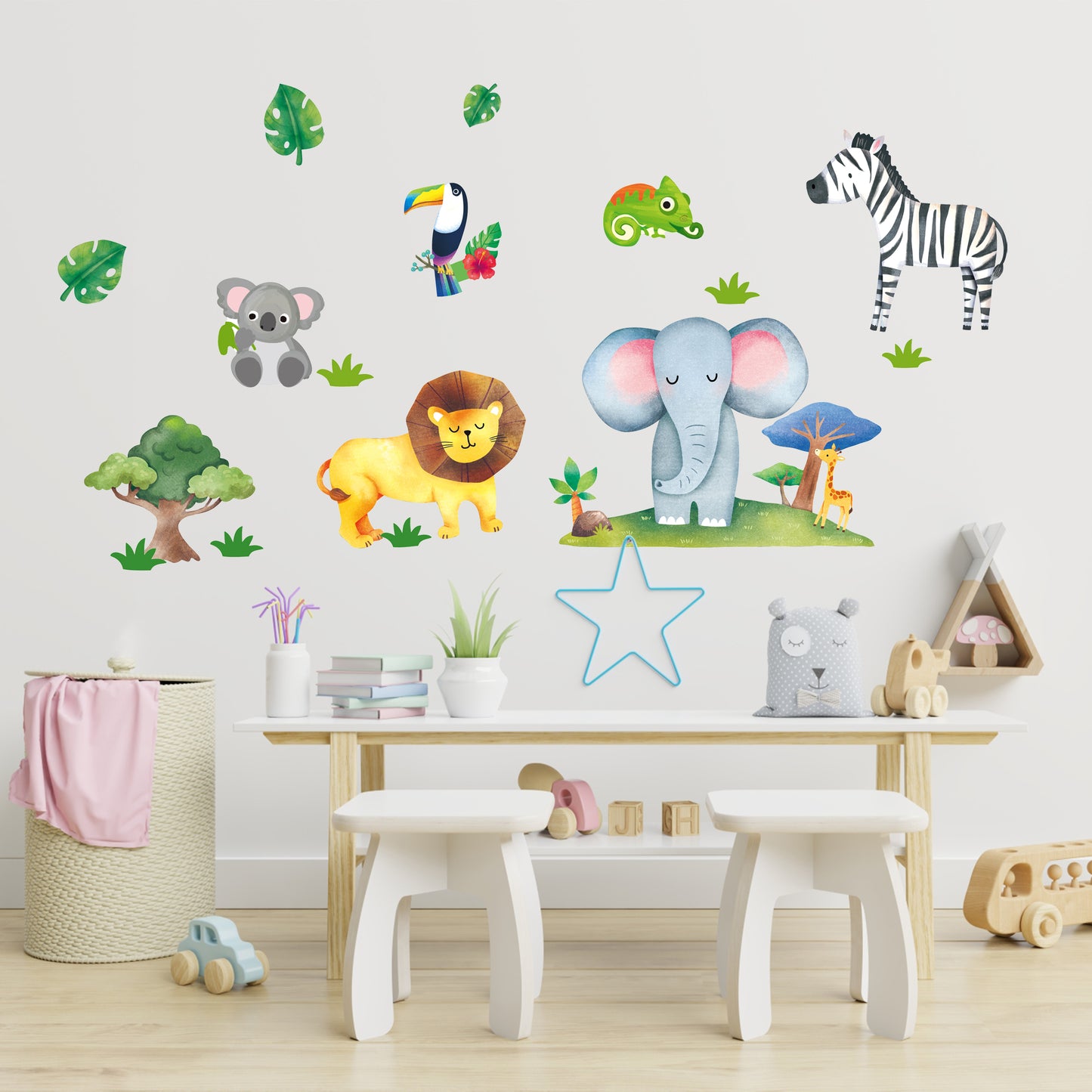 Kids Love stickers - Watercolor Unicorn & Jungle Animal Wall Decals-Removable Kids Room Stickers