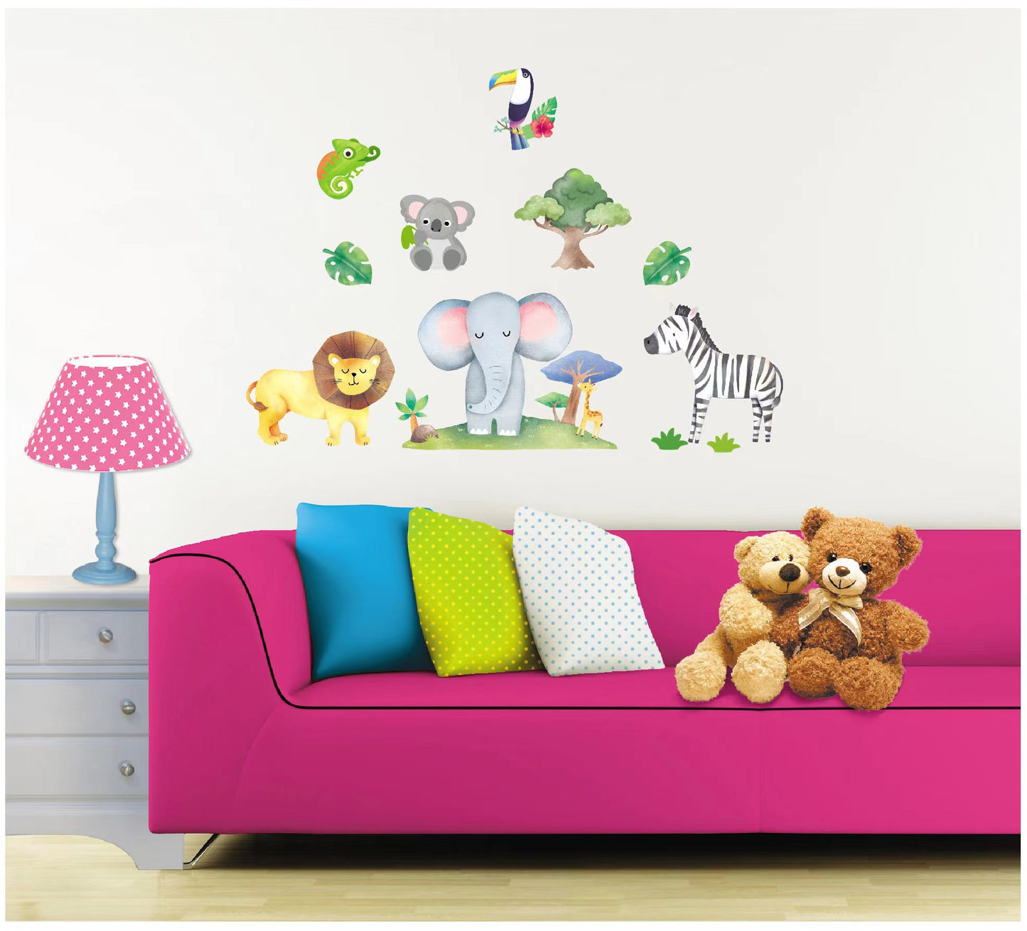 Kids Love stickers - Watercolor Unicorn & Jungle Animal Wall Decals-Removable Kids Room Stickers