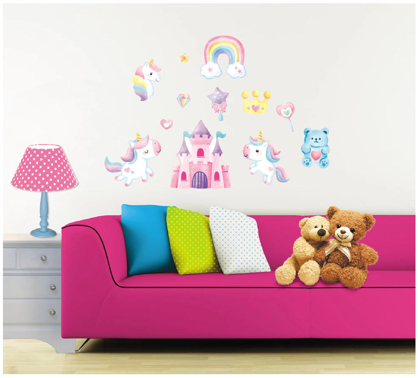 Kids Love stickers - Watercolor Unicorn & Jungle Animal Wall Decals-Removable Kids Room Stickers