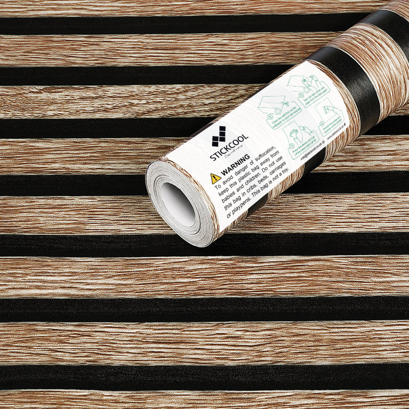 STICKCOOL 10m Roll Peel and Stick Vinyl 3D Wallpaper Wood Stripe Adhesive