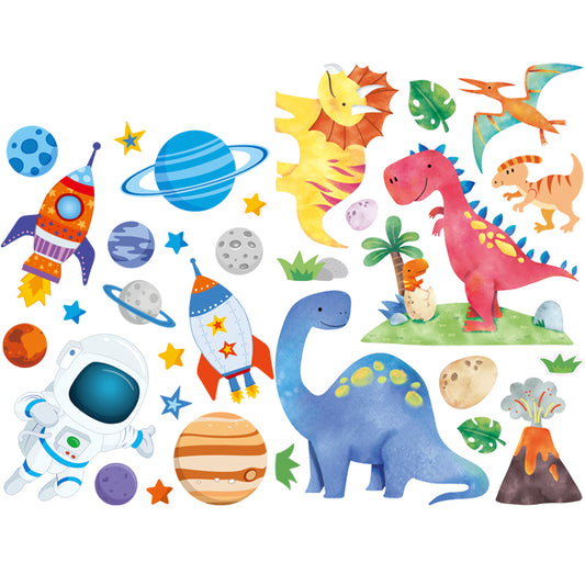 Kids Love-Space & Dinosaur Wall Decals Removable Kids Room Stickers for Learning Play