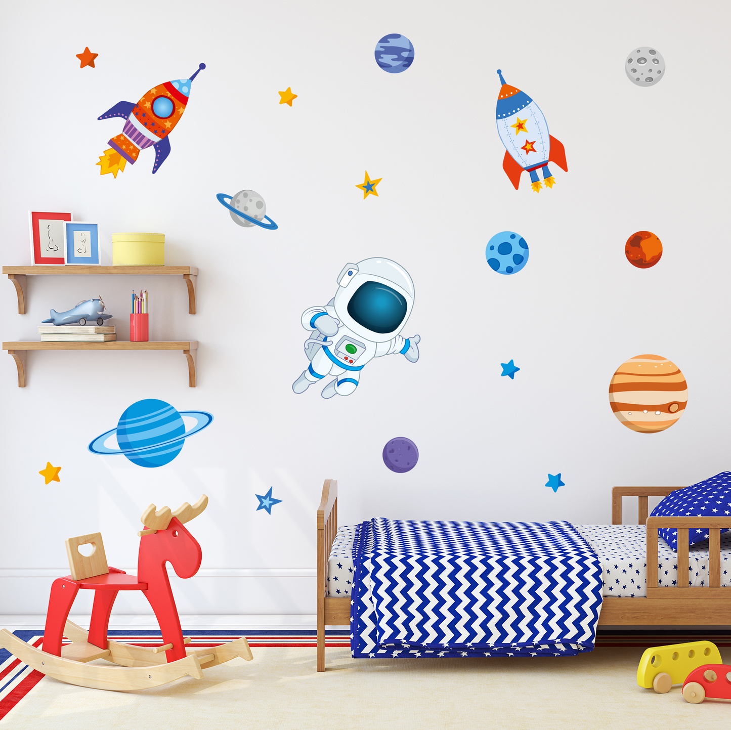 Kids Love-Space & Dinosaur Wall Decals Removable Kids Room Stickers for Learning Play