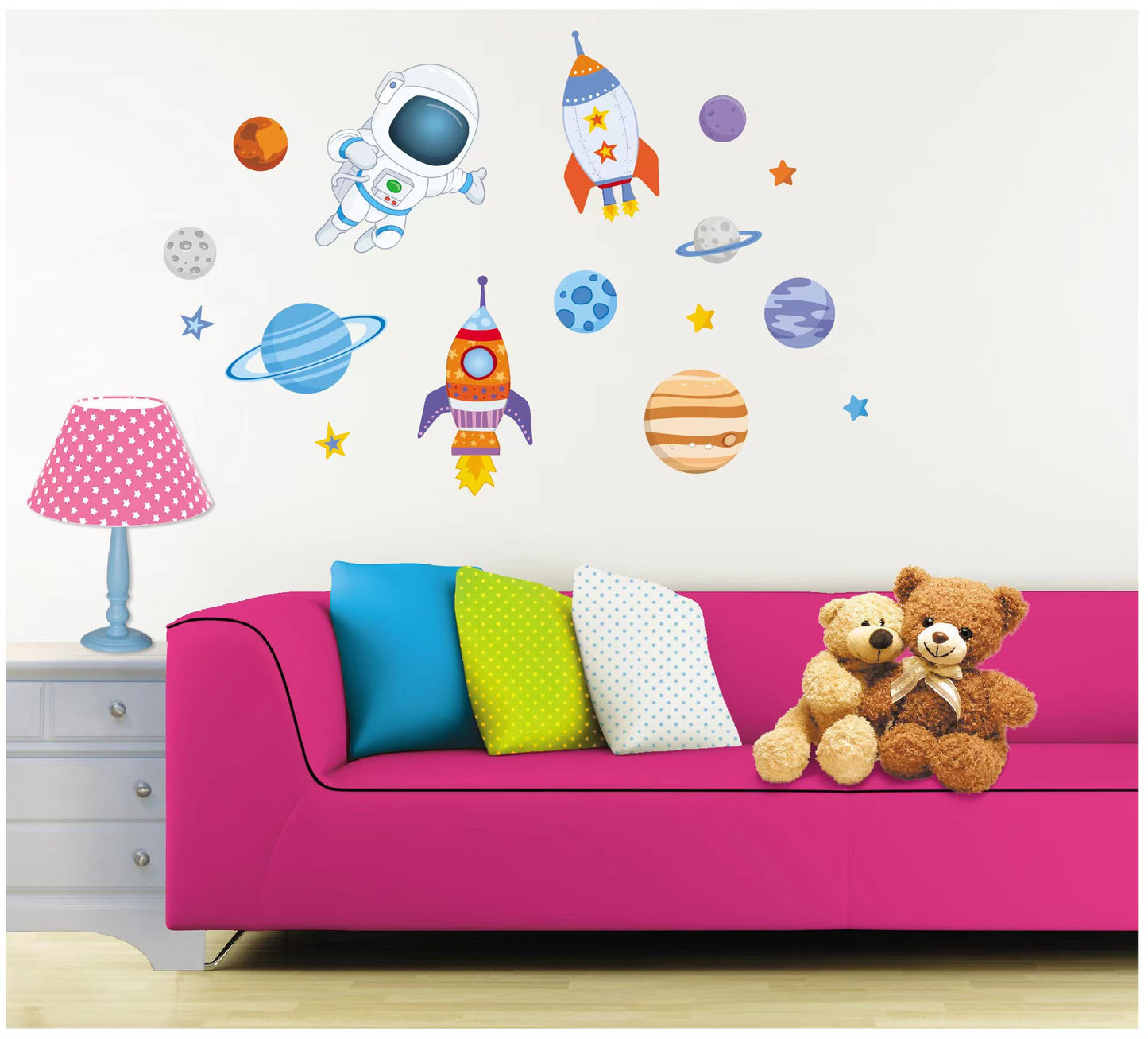 Kids Love-Space & Dinosaur Wall Decals Removable Kids Room Stickers for Learning Play