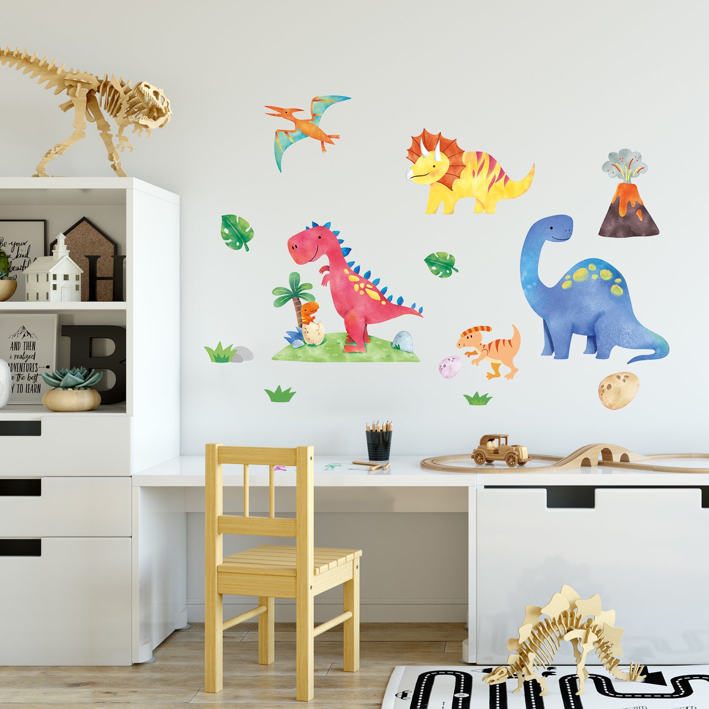 Kids Love-Space & Dinosaur Wall Decals Removable Kids Room Stickers for Learning Play