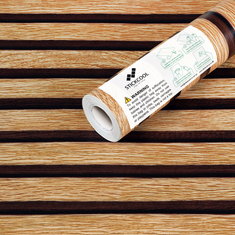 STICKCOOL 10m Roll Peel and Stick Vinyl 3D Wallpaper Wood Stripe Adhesive
