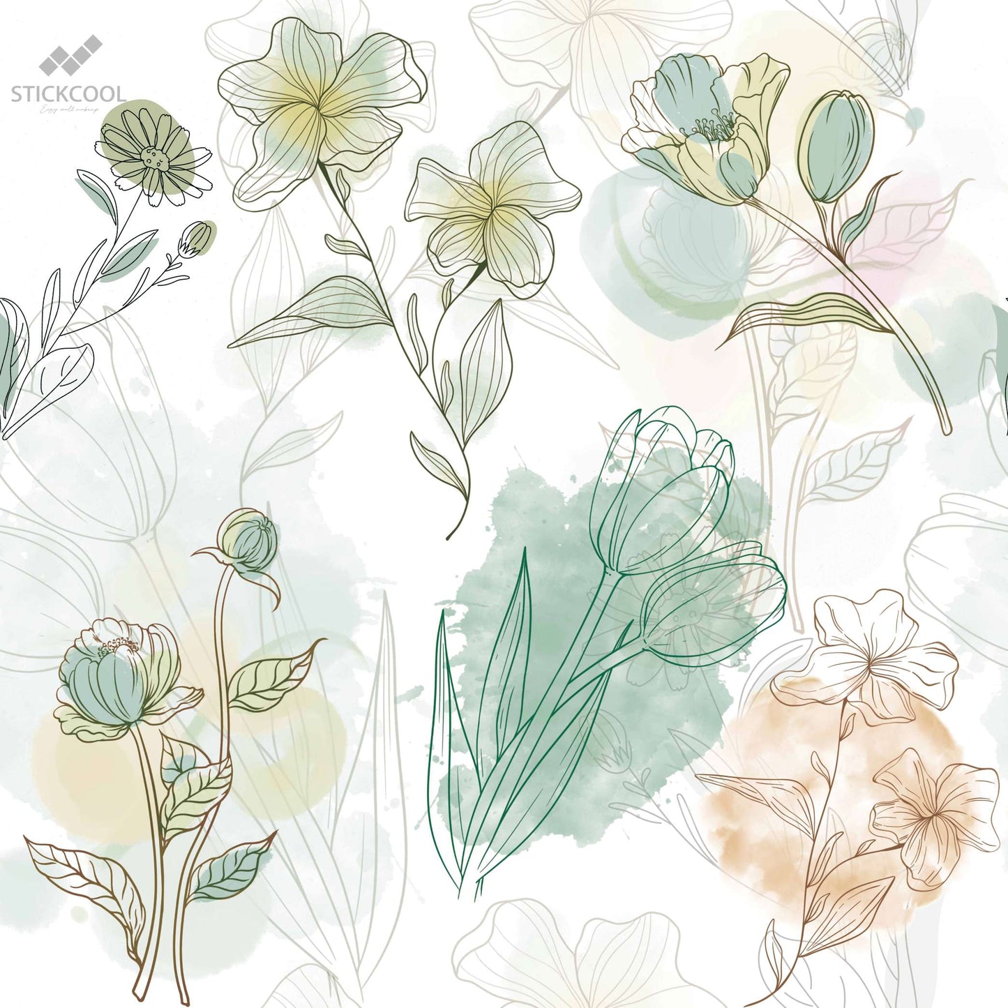 Stickcool Peel & Stick Floral Wallpaper – Watercolor Botanical Design, Removable, Self-Adhesive Wall Décor – Available in Warm or Cool Tones, Ideal for Bedrooms & Living Rooms