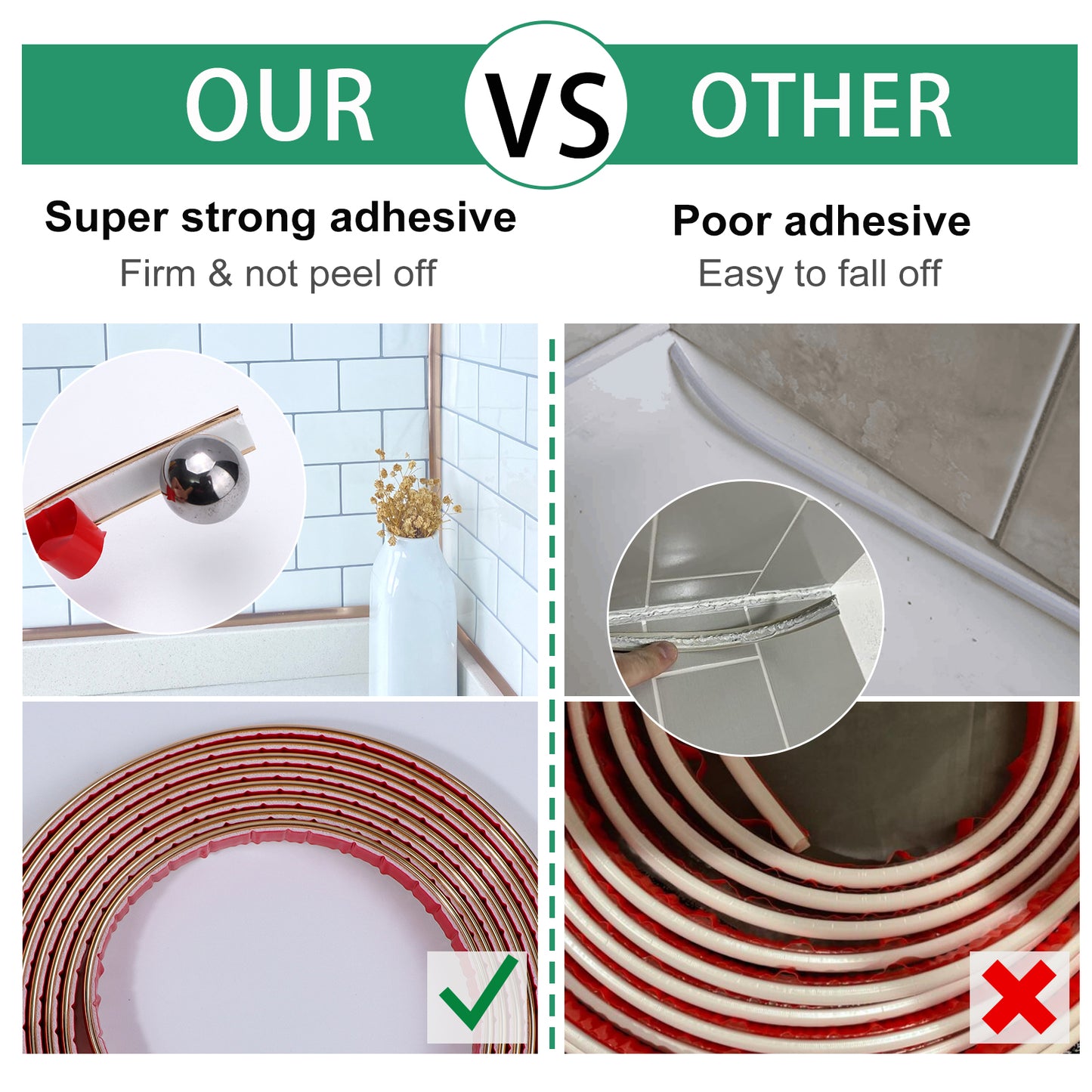 Accessories-Peel and Stick Trim for Backsplash Tile Edge, Self-Adhesive Liner for Corner Decor - White