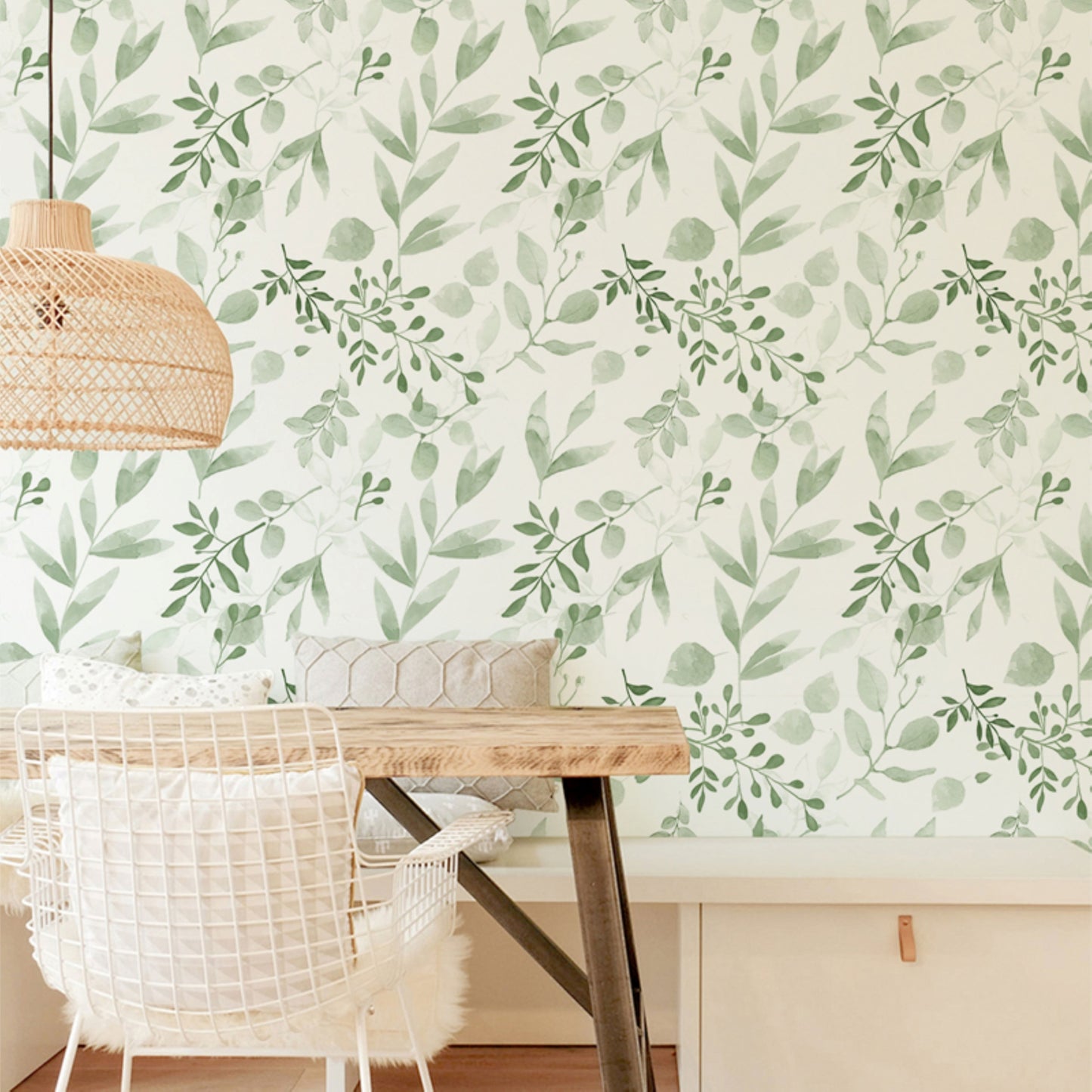 10m Roll Peel & Stick 3DWallpaper Furniture Cabinet Watercolor-Leaves