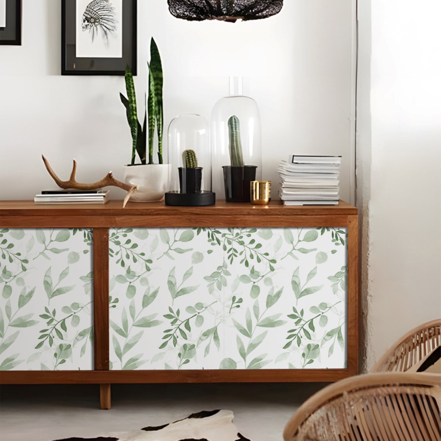 10m Roll Peel & Stick 3DWallpaper Furniture Cabinet Watercolor-Leaves