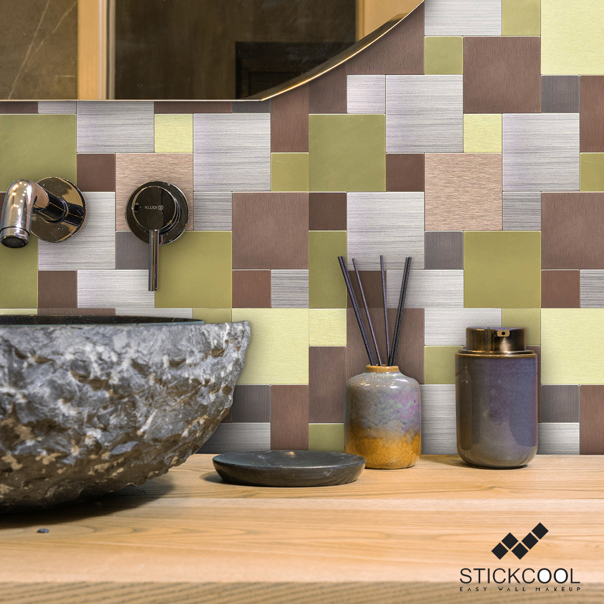 Mosaic Peel and Stick Self Adhesive Metal Backsplash Aluminum (BrownY/4mm) 5 Sheets