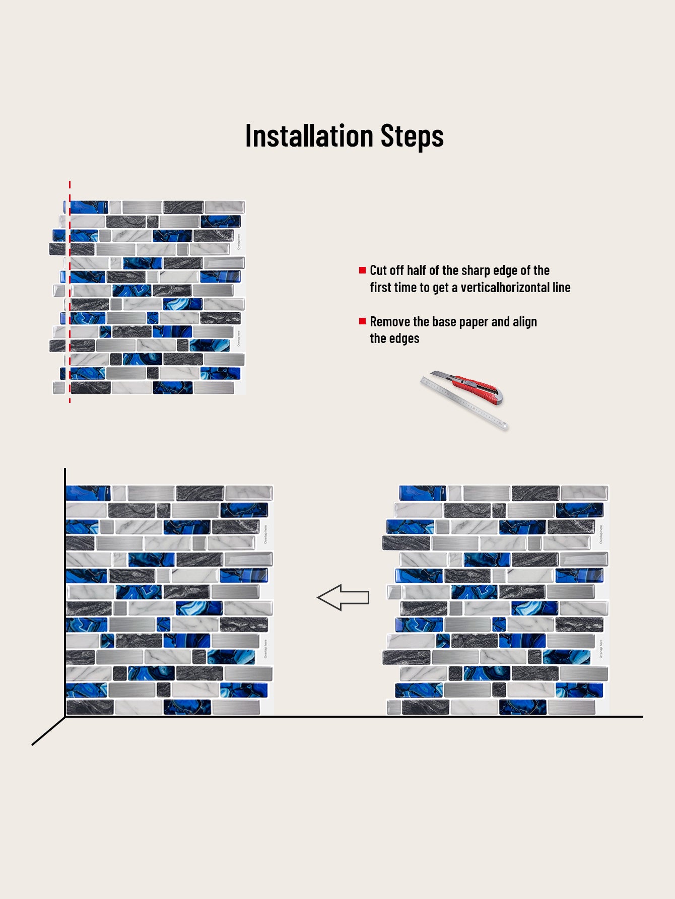 10-Sheet Mosaic Tiles Peel and Stick Backsplash Kitchen 2.5mm Thicker Design - Sapphire