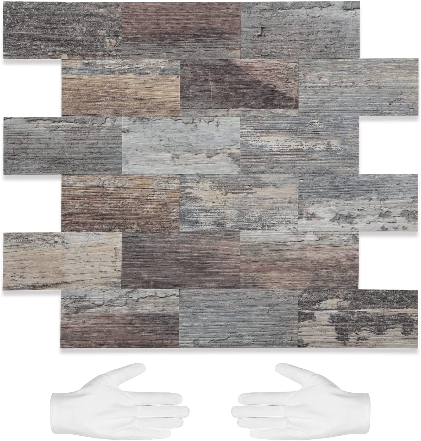 Subway Peel and Stick Backsplash, 29.5cmx28.8cm Stick on Kitchen Backsplash Composite Wall Tiles, Ecru Rustic Wood Panel Self Adhesive Tile for Kitchen and Bathroom