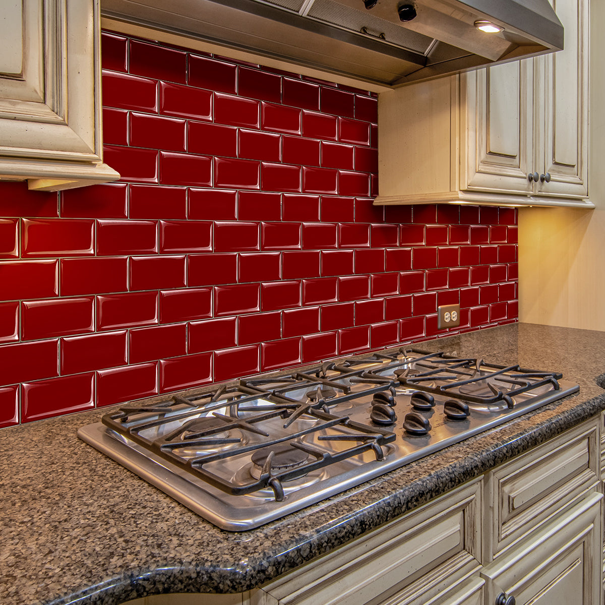 10-Sheet Mosaic Tiles Peel and Stick Backsplash Kitchen 2.5mm Thicker Design - Rose Red