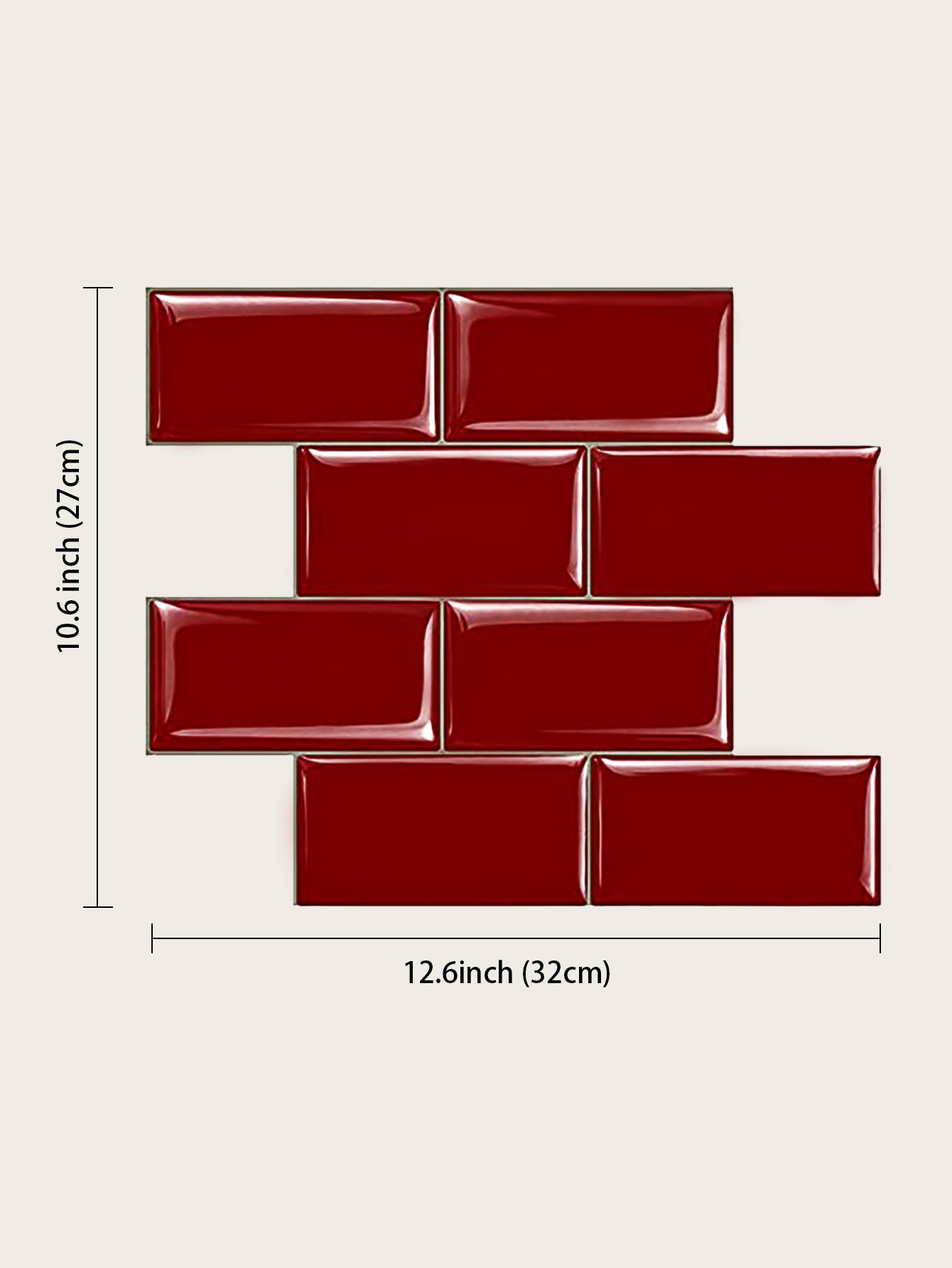 10-Sheet Mosaic Tiles Peel and Stick Backsplash Kitchen 2.5mm Thicker Design - Rose Red