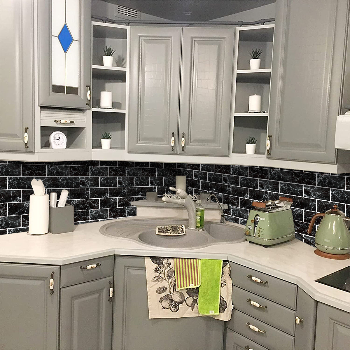 STICKCOOL - 10 Sheets Subway Tiles Peel and Stick Backsplash Black (Thicker Design 2.5mm)