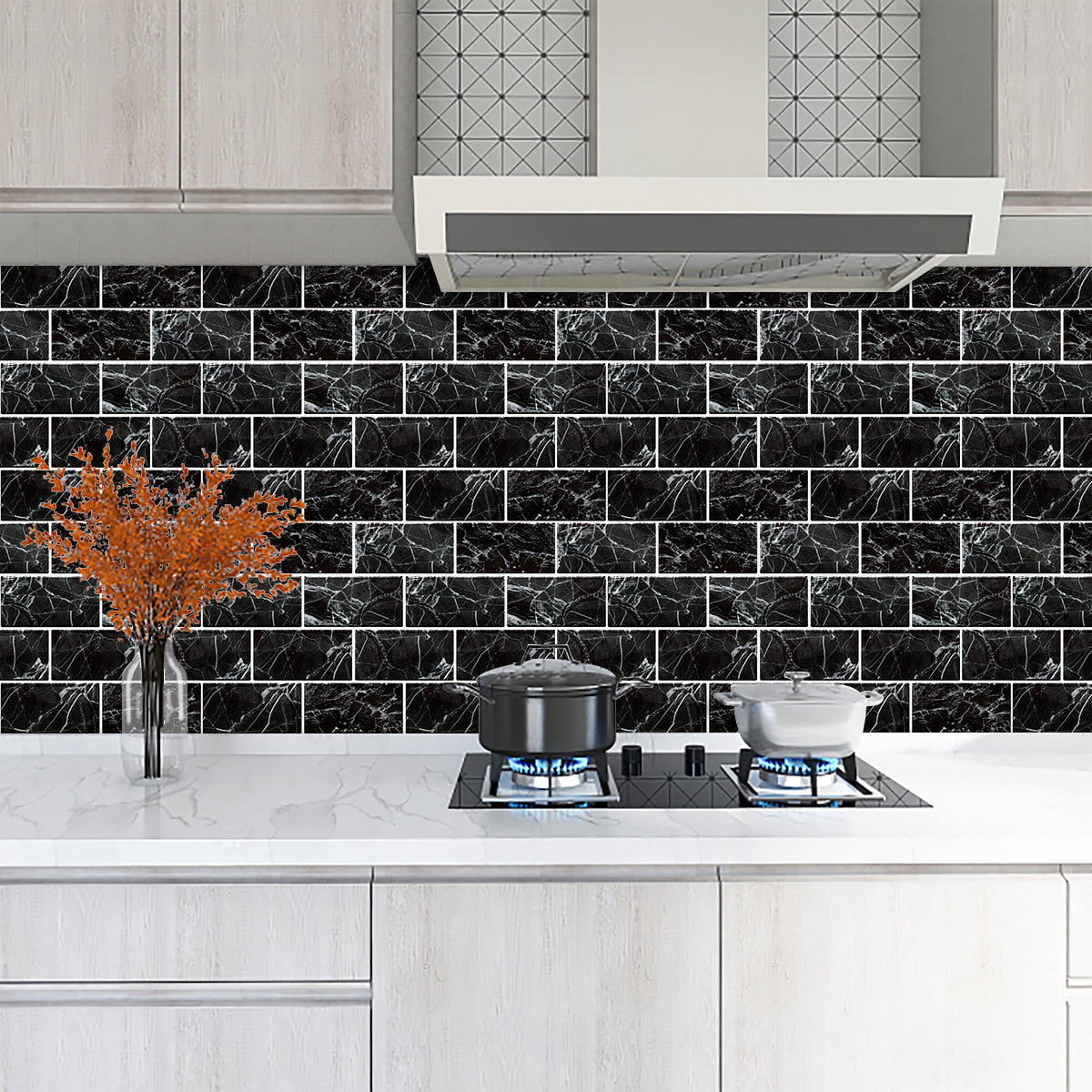 STICKCOOL - 10 Sheets Subway Tiles Peel and Stick Backsplash Black (Thicker Design 2.5mm)