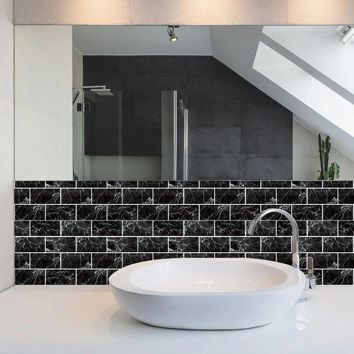 STICKCOOL - 10 Sheets Subway Tiles Peel and Stick Backsplash Black (Thicker Design 2.5mm)