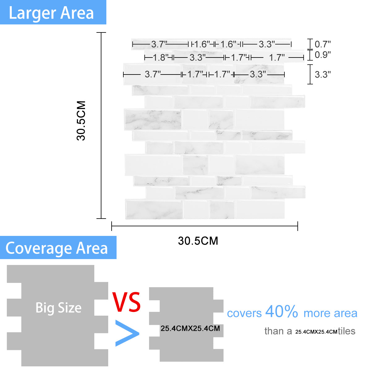 10-Sheet Mosaic Tiles Peel and Stick Backsplash Kitchen 2.5mm Thicker Design - Marble white