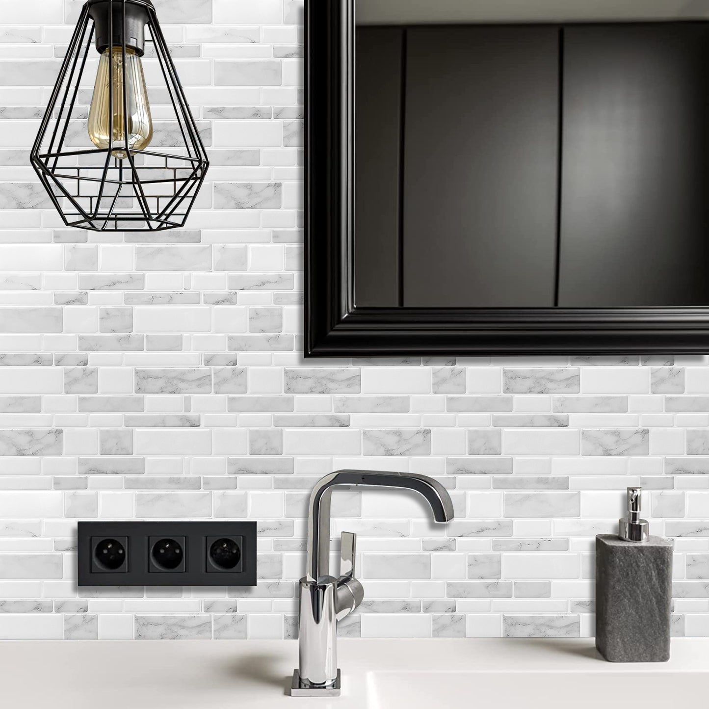 10-Sheet Mosaic Tiles Peel and Stick Backsplash Kitchen 2.5mm Thicker Design - Marble white