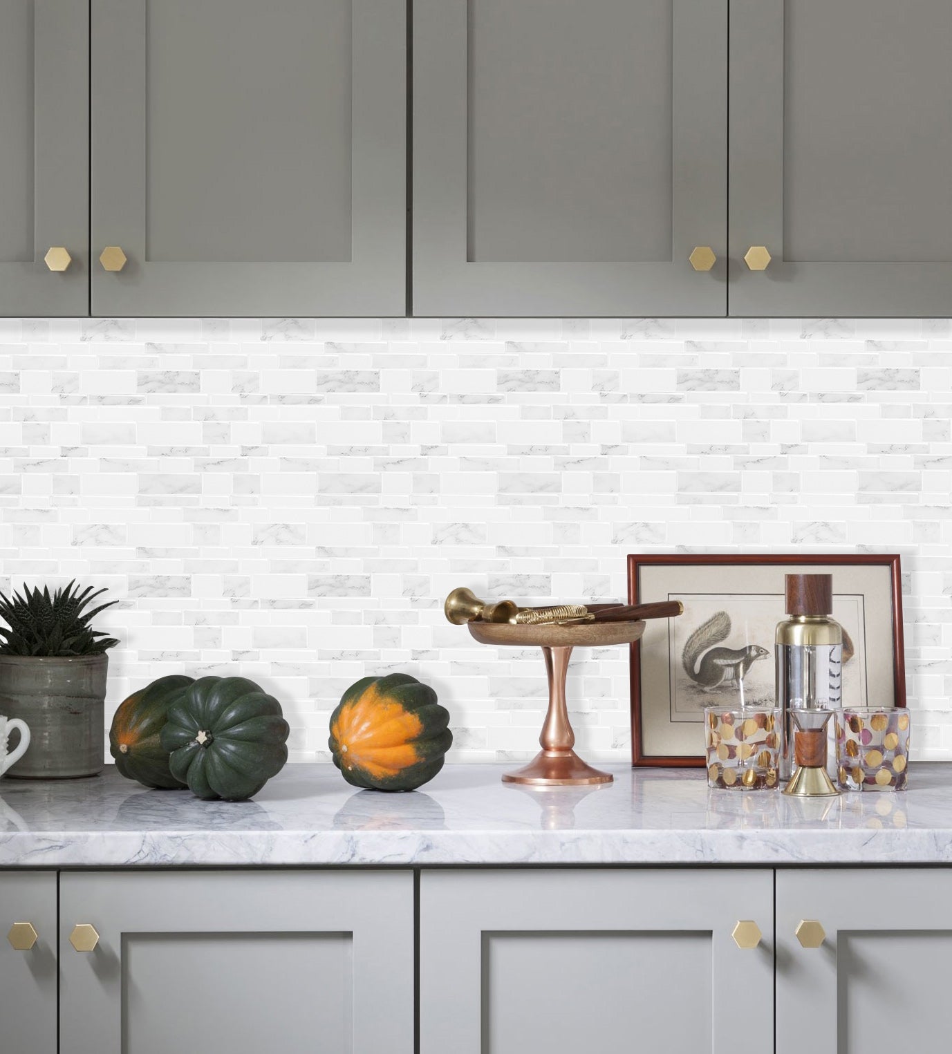 10-Sheet Mosaic Tiles Peel and Stick Backsplash Kitchen 2.5mm Thicker Design - Marble white