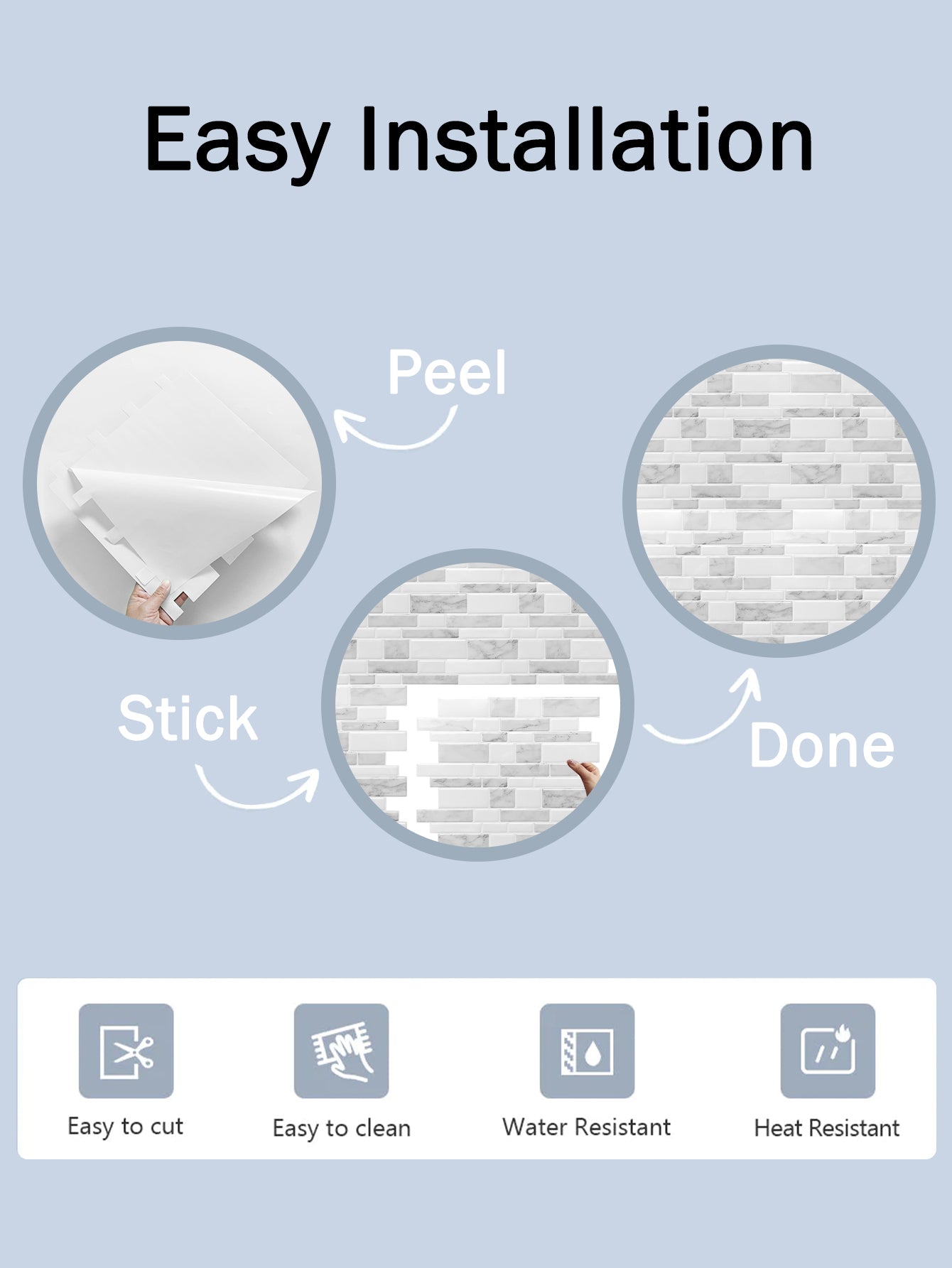 10-Sheet Mosaic Tiles Peel and Stick Backsplash Kitchen 2.5mm Thicker Design - Marble white