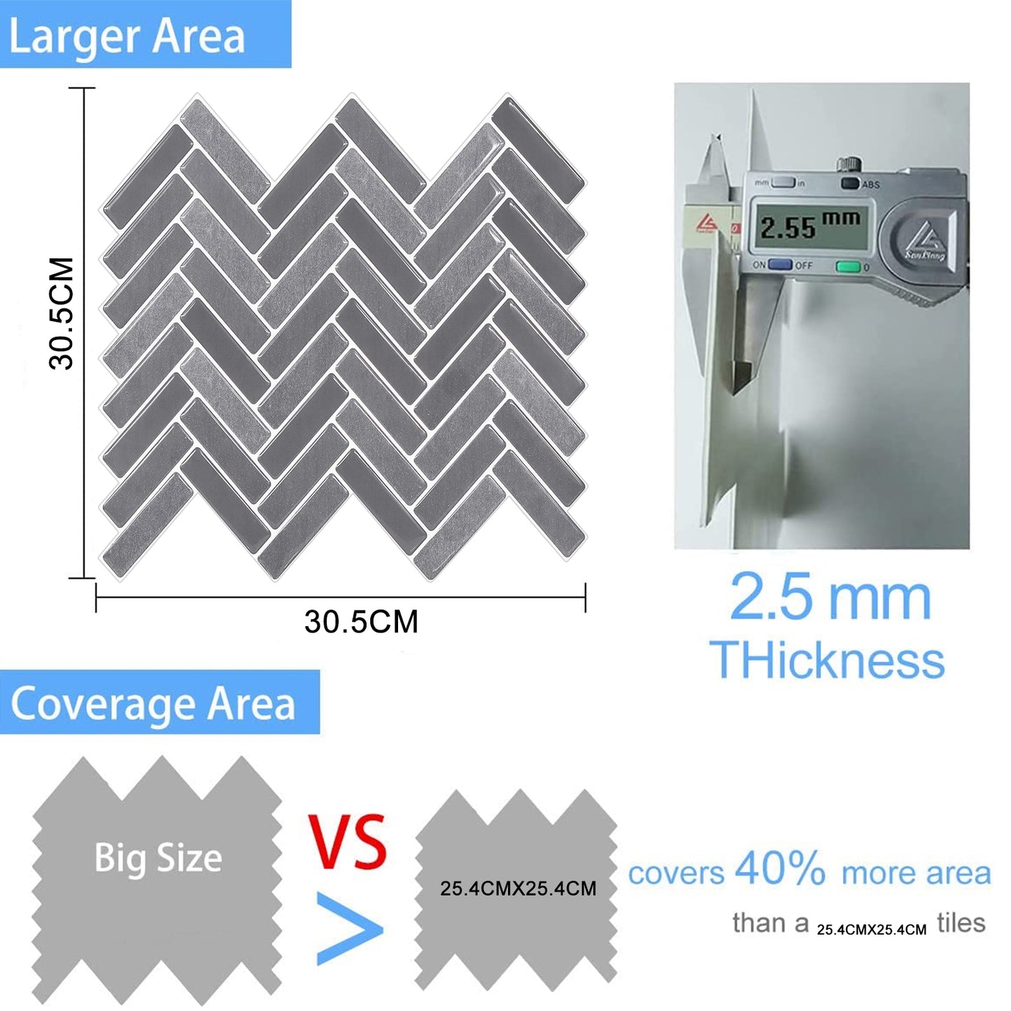 10-Sheet Mosaic Tiles Peel and Stick Backsplash Kitchen 2.5mm Thicker Design - Arrow