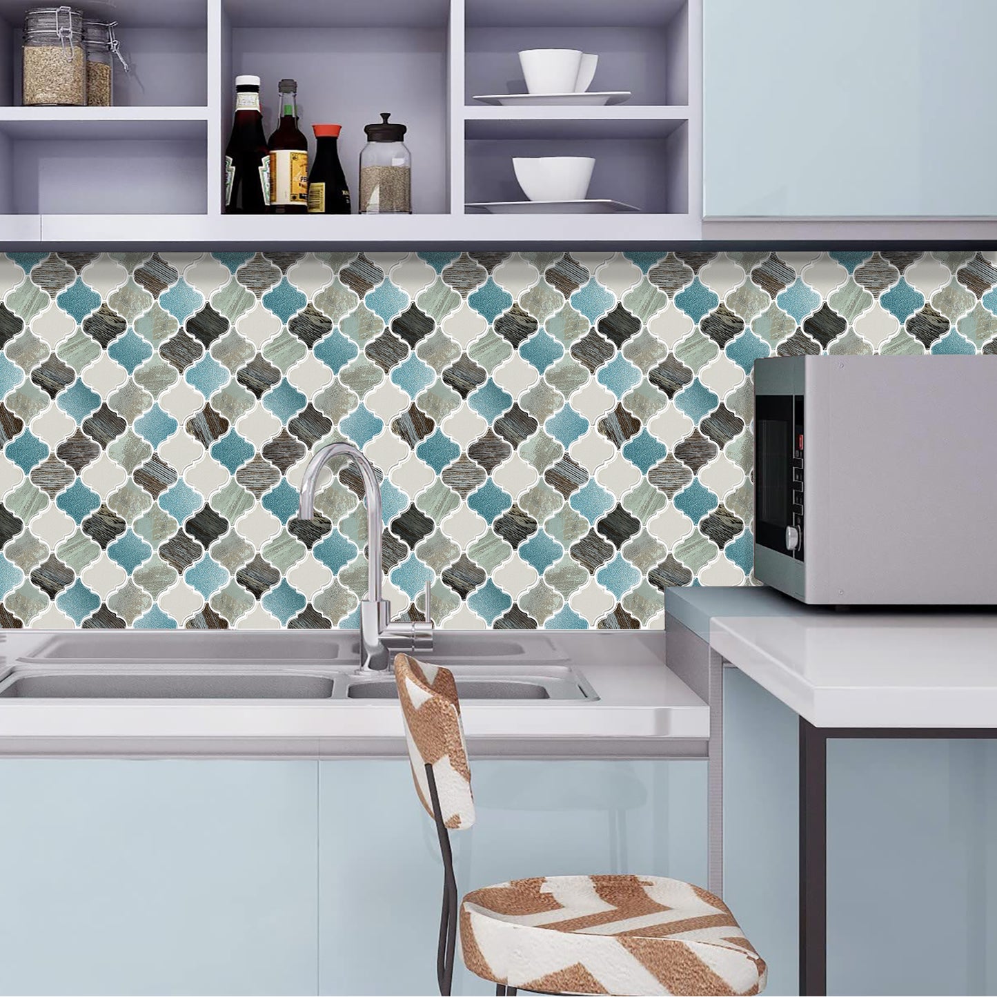 10-Sheet Mosaic Tiles Peel and Stick Backsplash Kitchen 2.5mm Thicker Design - Elegant Turquoise