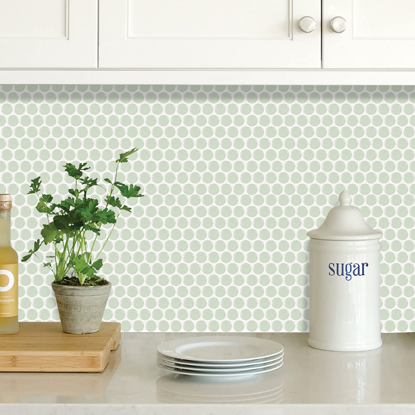 10-Sheet Mosaic Tiles Peel and Stick Backsplash Kitchen 1.2mm- Round Dot Light Green