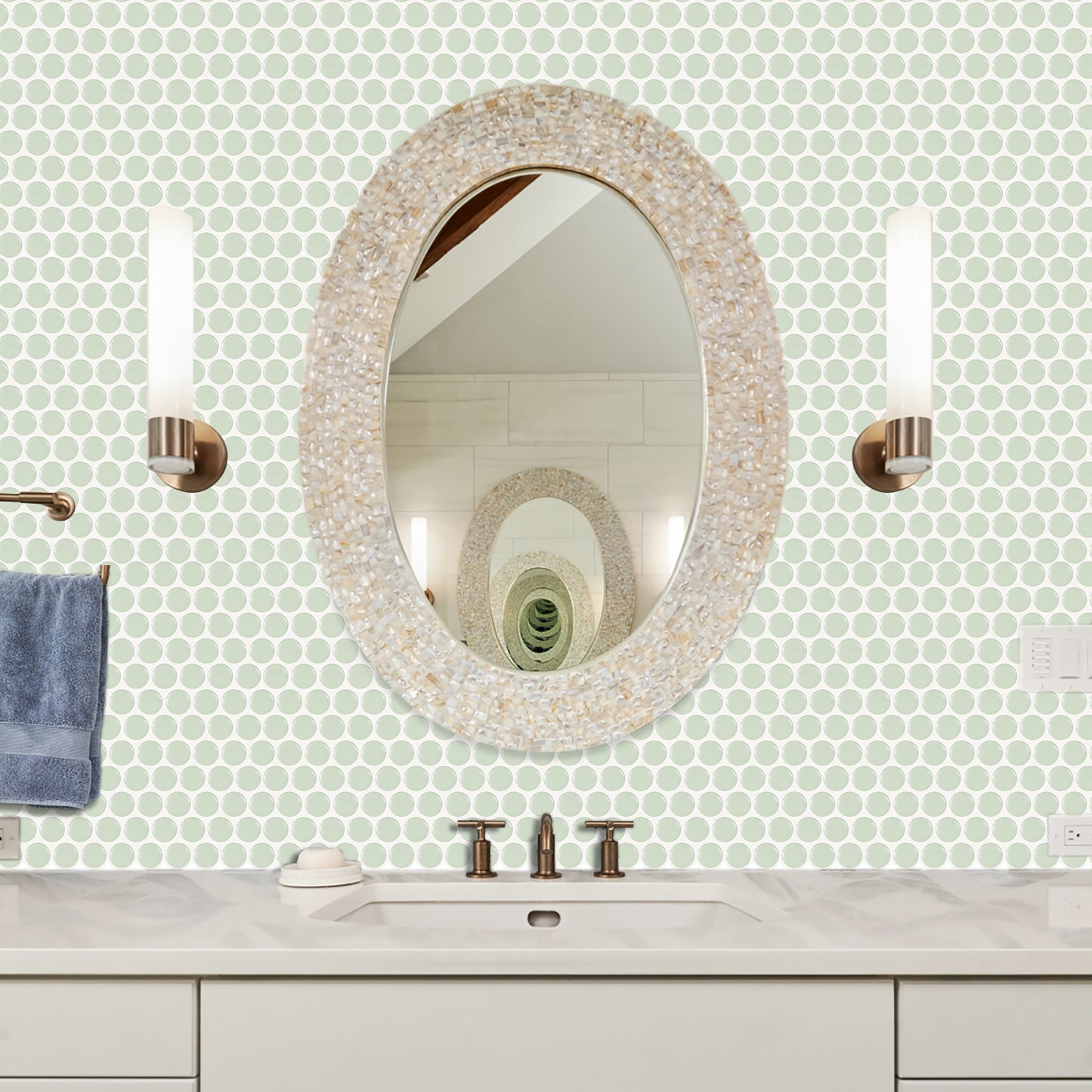 10-Sheet Mosaic Tiles Peel and Stick Backsplash Kitchen 1.2mm- Round Dot Light Green