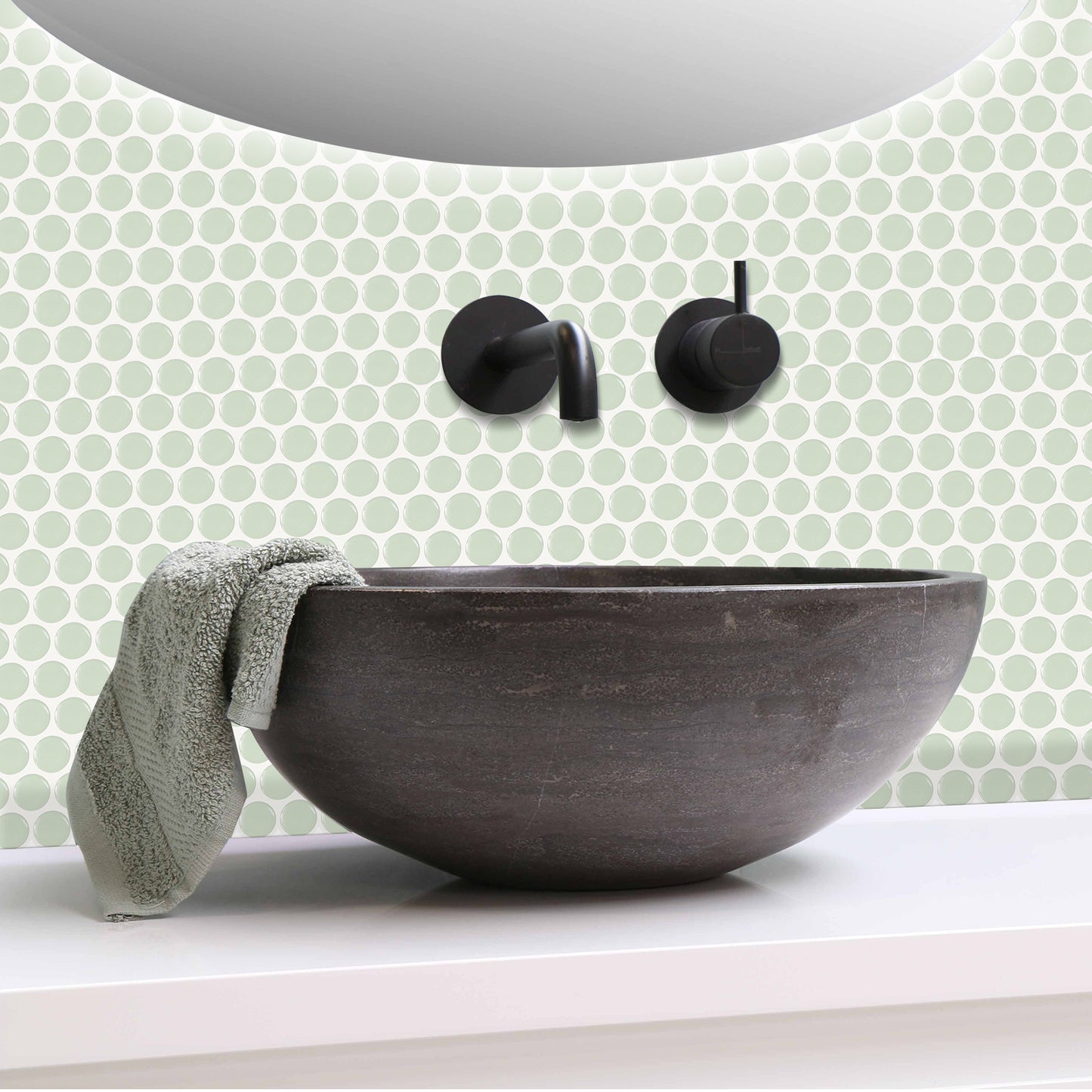 10-Sheet Mosaic Tiles Peel and Stick Backsplash Kitchen 1.2mm- Round Dot Light Green