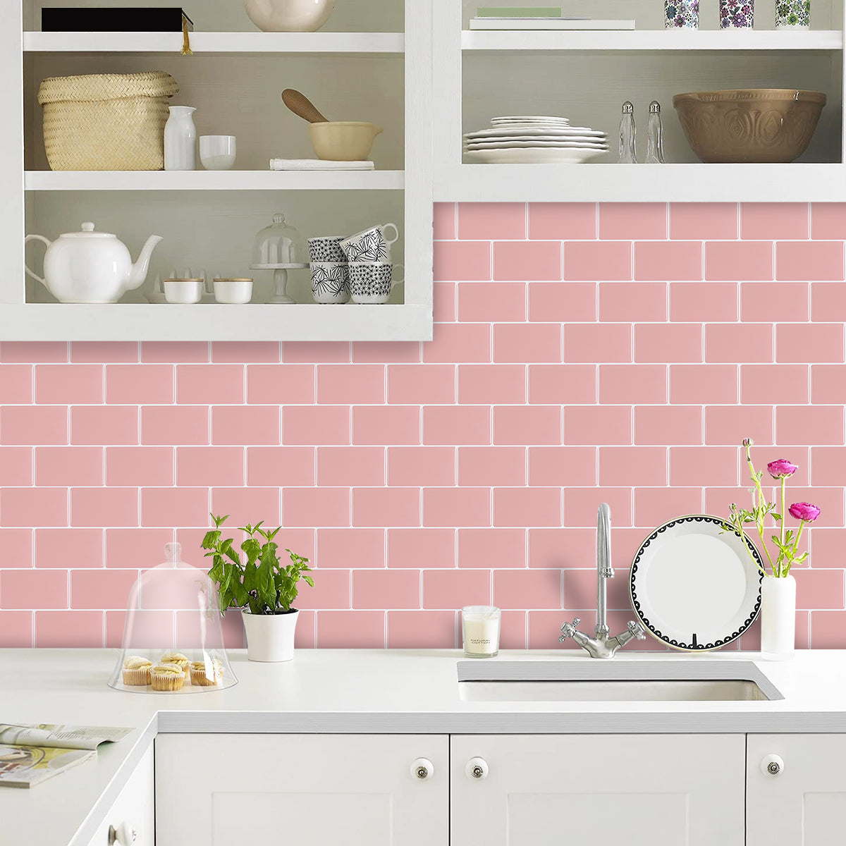 10-Sheet Mosaic Tiles Peel and Stick Backsplash Kitchen 1.2mm - Cherry blossom