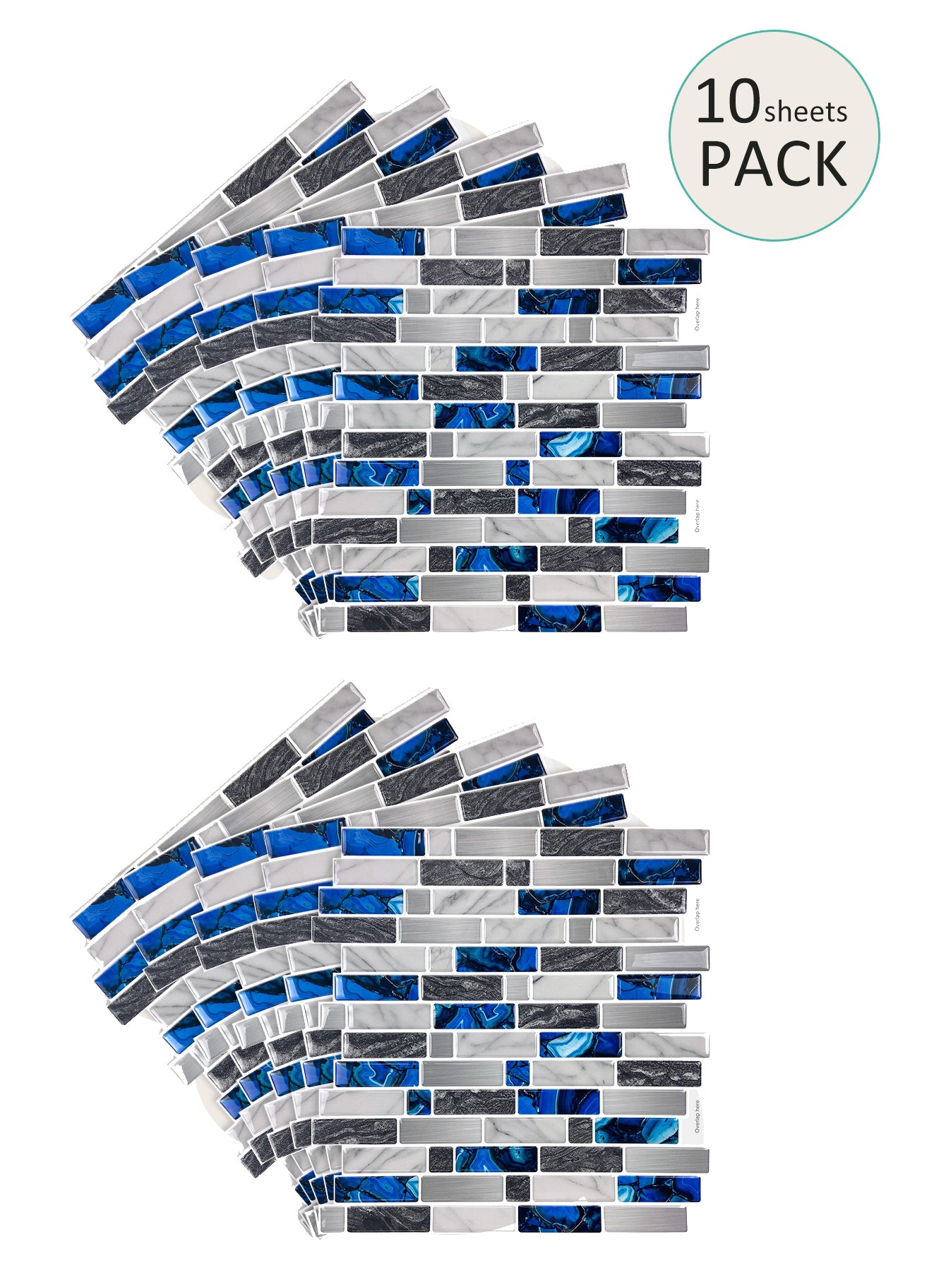 10-Sheet Mosaic Tiles Peel and Stick Backsplash Kitchen 2.5mm Thicker Design - Sapphire