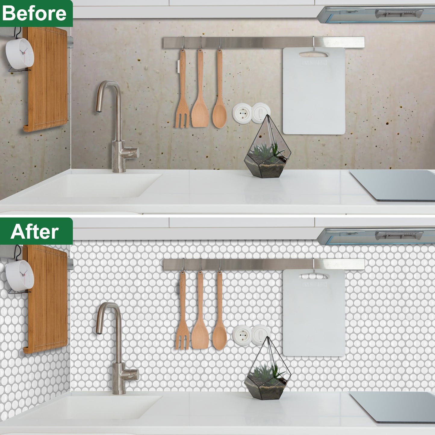 10-Sheet Mosaic Tiles Peel and Stick Backsplash Kitchen 1.2mm- Penny Round WHT