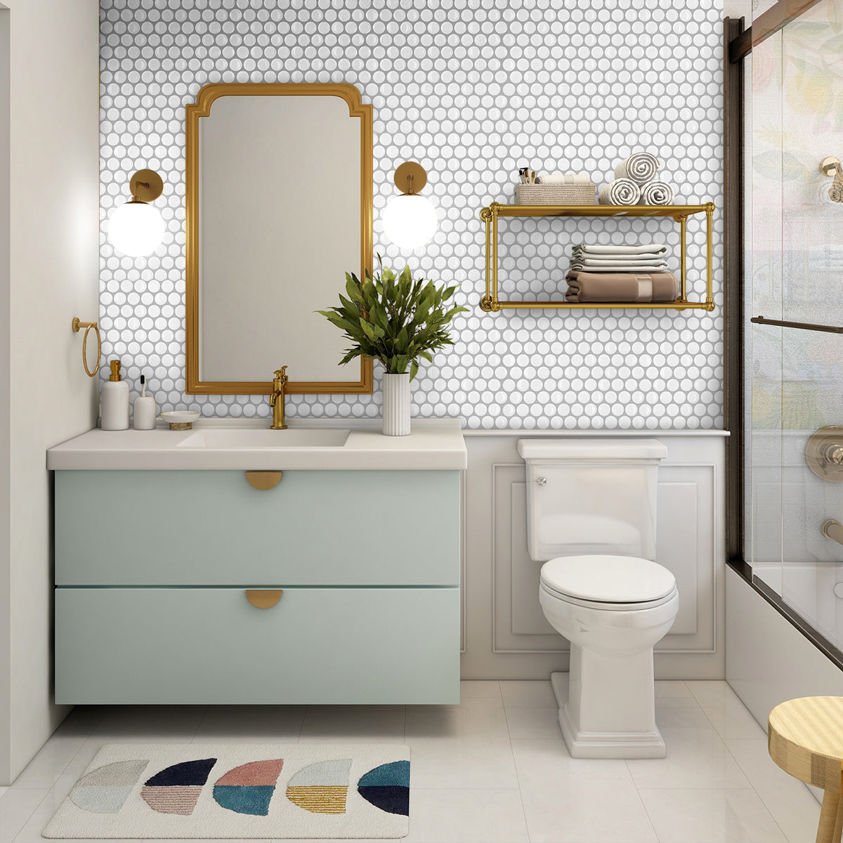 10-Sheet Mosaic Tiles Peel and Stick Backsplash Kitchen 1.2mm- Penny Round WHT