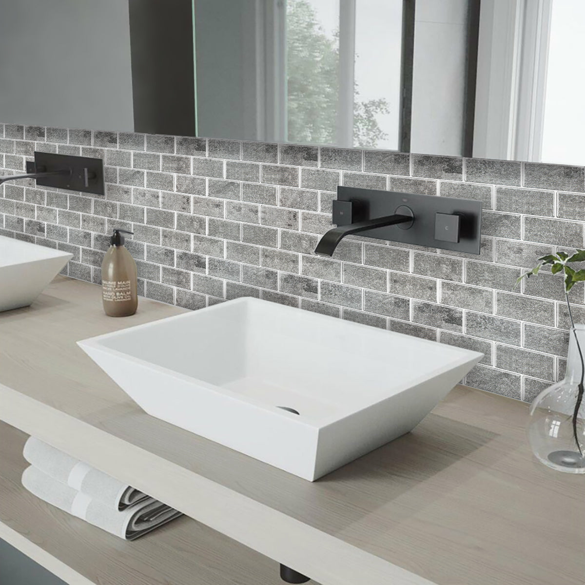 10-Sheet Mosaic Tiles Peel and Stick Backsplash Kitchen 2.0mm - Brick Grey