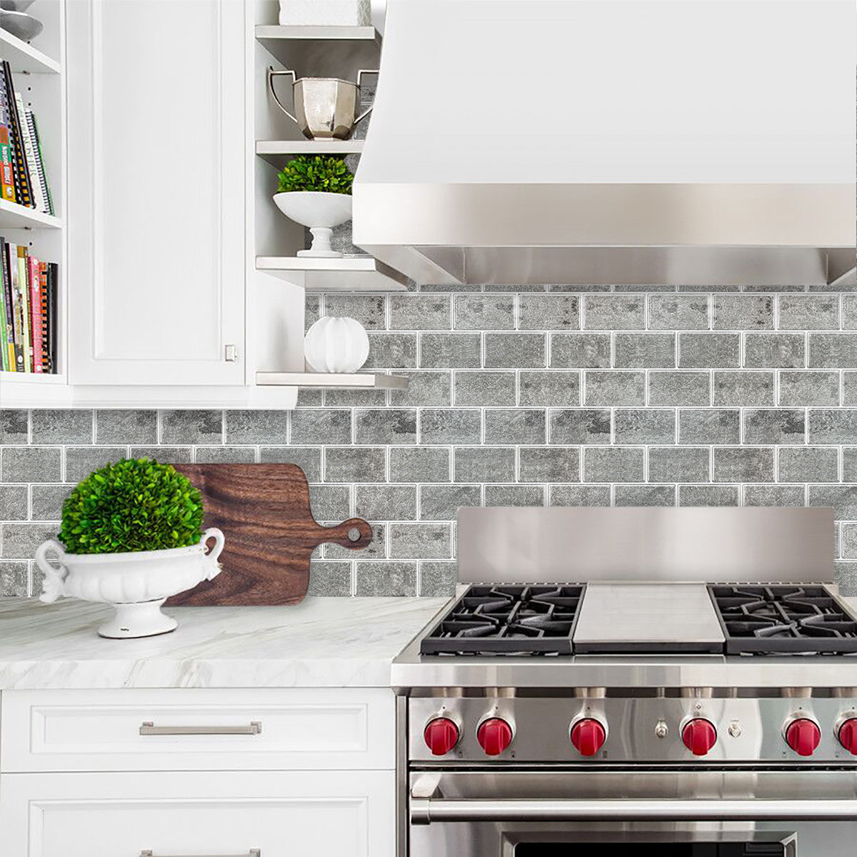 10-Sheet Mosaic Tiles Peel and Stick Backsplash Kitchen 2.0mm - Brick Grey
