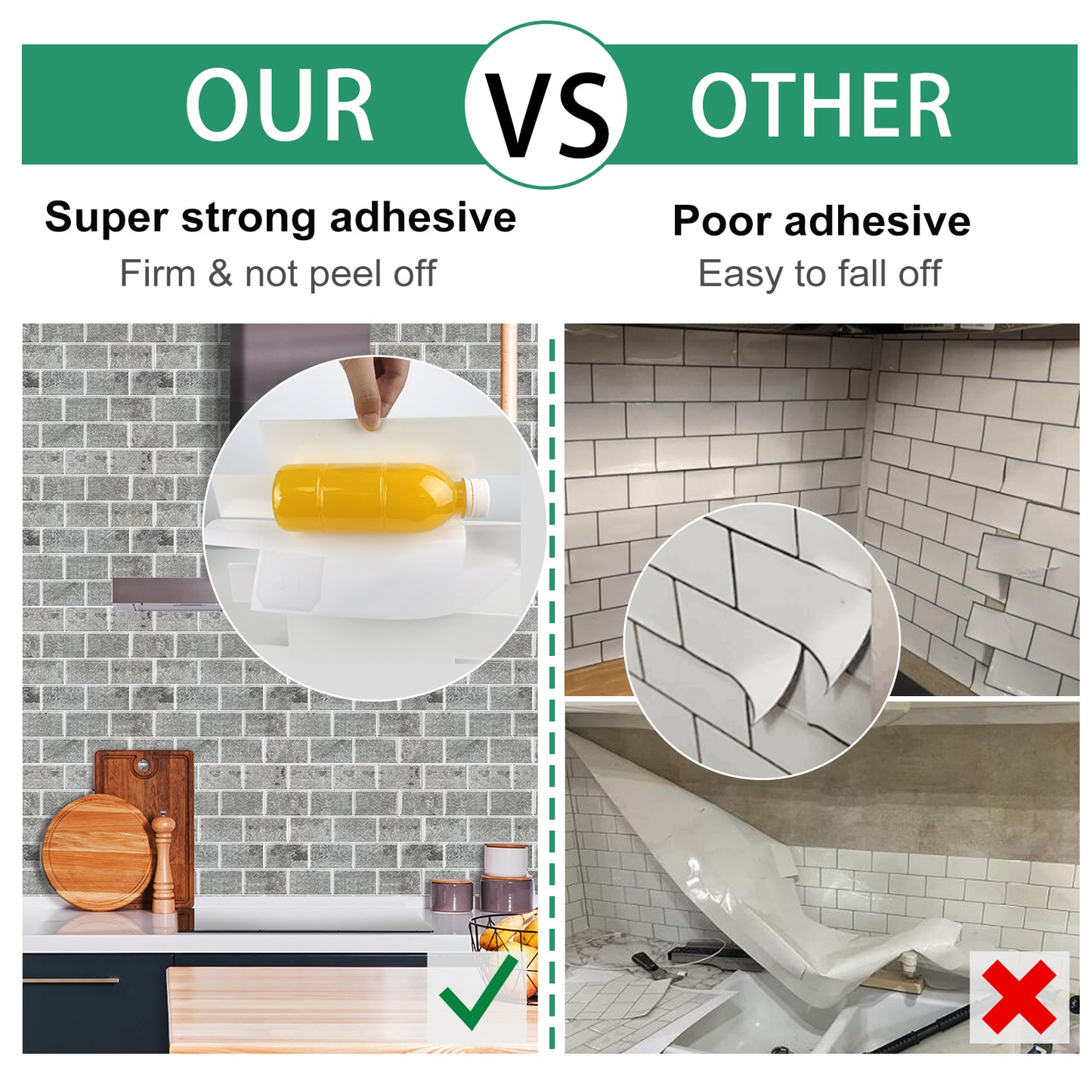 10-Sheet Mosaic Tiles Peel and Stick Backsplash Kitchen 2.0mm - Brick Grey