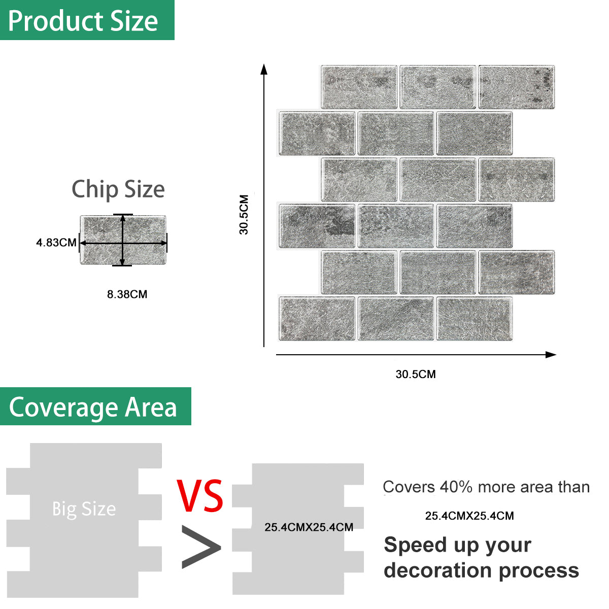 10-Sheet Mosaic Tiles Peel and Stick Backsplash Kitchen 2.0mm - Brick Grey