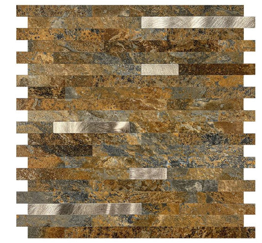 5 Sheet Composite PVC Wall Tiles Stick on Backsplash for Kitchen(10 Sheets, Rust Brown with Metal Gold) 29.7cm*29.2cm (Thickness 4mm)