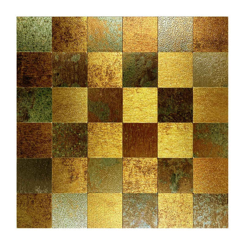 Backsplash Tile for Kitchen Peel and Stick, Rust Classical Retro Copper Peel and Stick Backsplash, 5 Sheets Self-Adhesive Aluminum Mosaic Tile