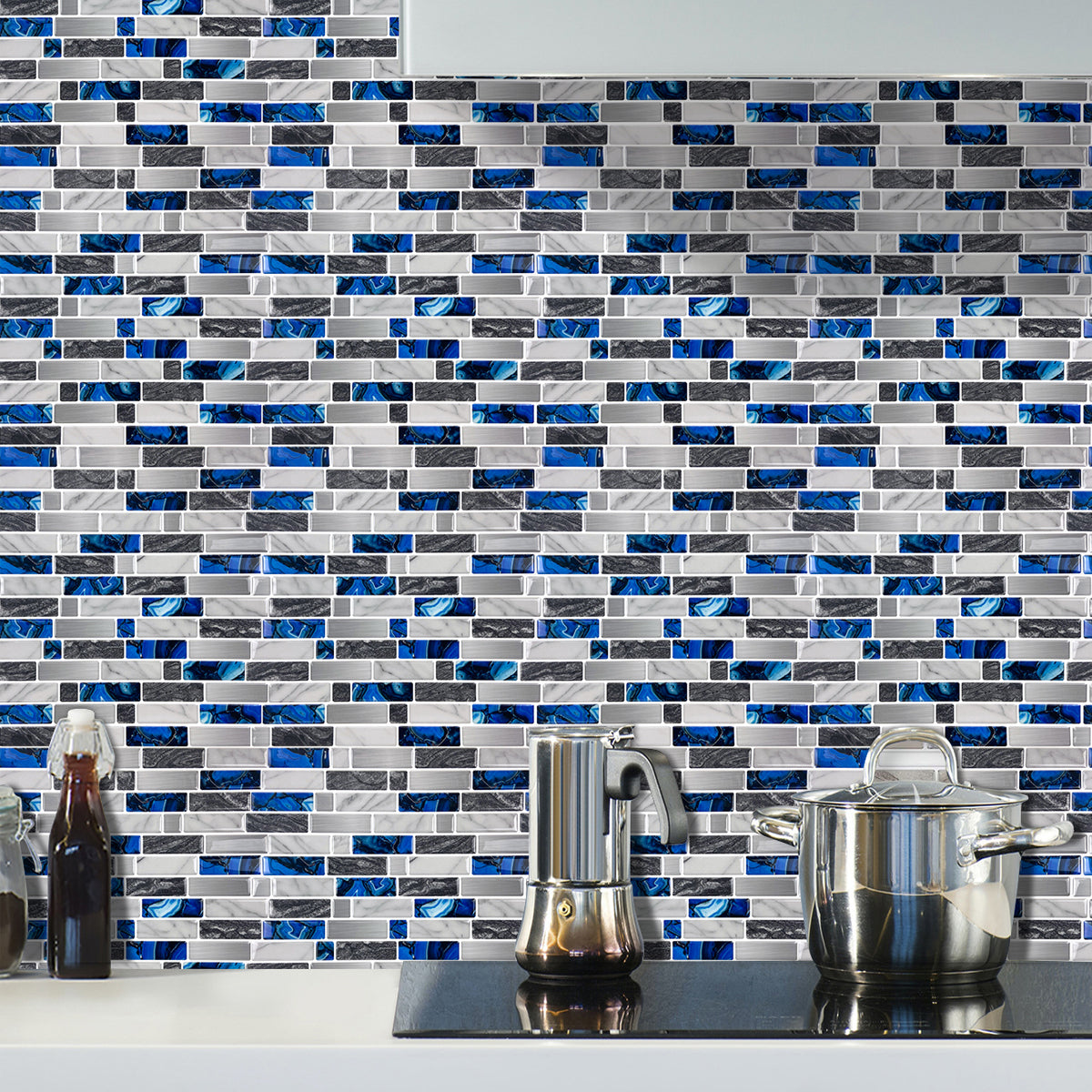 10-Sheet Mosaic Tiles Peel and Stick Backsplash Kitchen 2.5mm Thicker Design - Sapphire