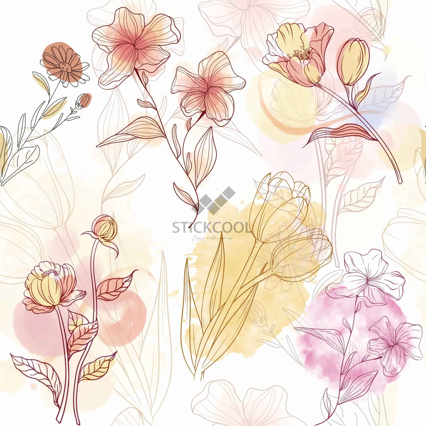 Stickcool Peel & Stick Floral Wallpaper – Watercolor Botanical Design, Removable, Self-Adhesive Wall Décor – Available in Warm or Cool Tones, Ideal for Bedrooms & Living Rooms