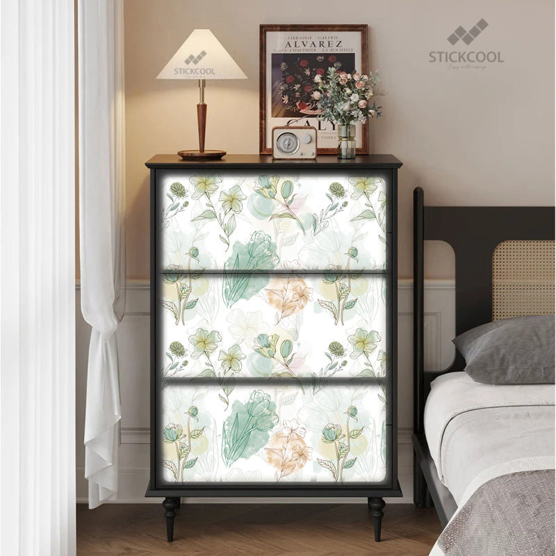 Stickcool Peel & Stick Floral Wallpaper – Watercolor Botanical Design, Removable, Self-Adhesive Wall Décor – Available in Warm or Cool Tones, Ideal for Bedrooms & Living Rooms