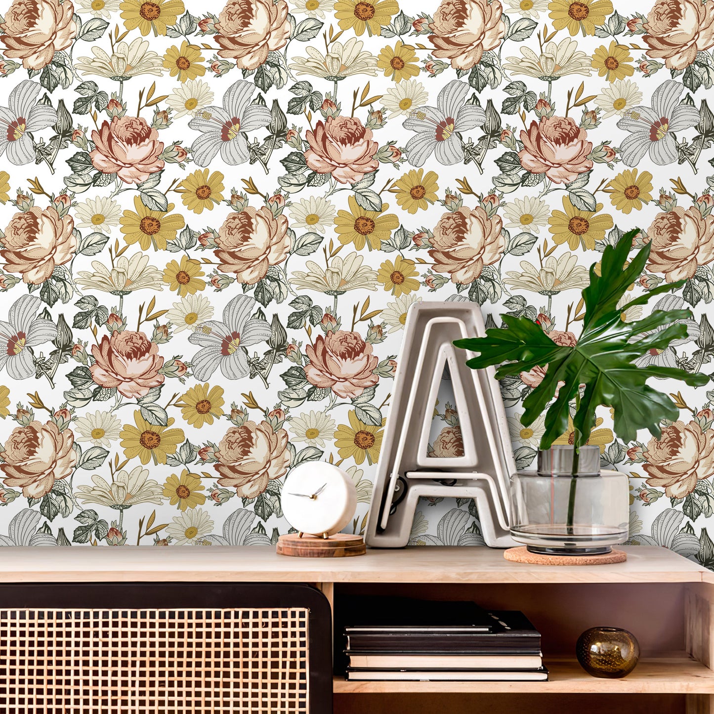 Floral Peel and Stick Vinyl Wallpaper for Bathroom Cabinet Wall Decor MP1036