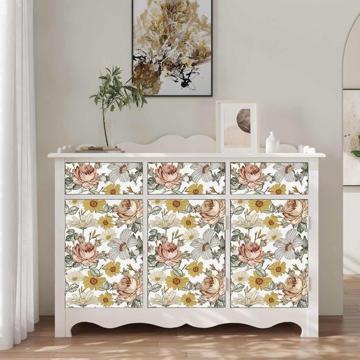 Floral Peel and Stick Vinyl Wallpaper for Bathroom Cabinet Wall Decor MP1036