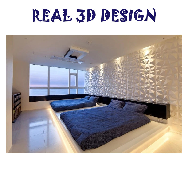 4M² /16PCS 3D PVC Wall Panel in Diamond Design, 500X500mm Matt White-L